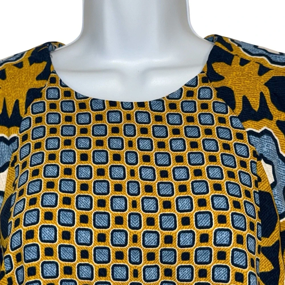 CHICO'S‎  Geo Print Drape Sleeve Blue Echo L/S Woven Pattern Top NWT $99 Size 6 - Picture 3 of 8